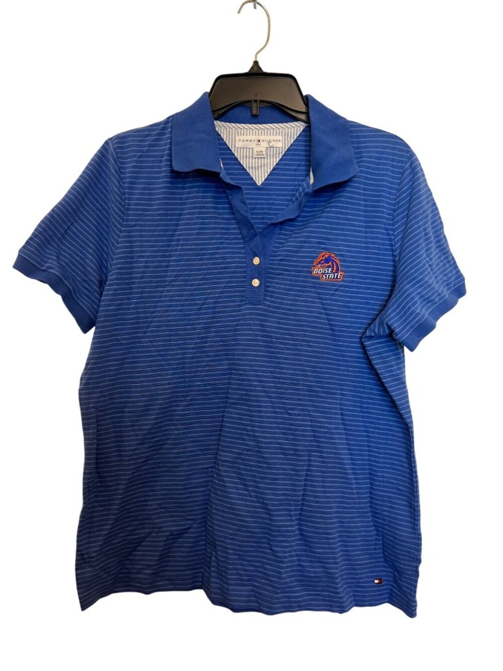 Tommy Hilfiger Golf Boise State Mens XL Blue Striped Polo Shirt 100% Cotton